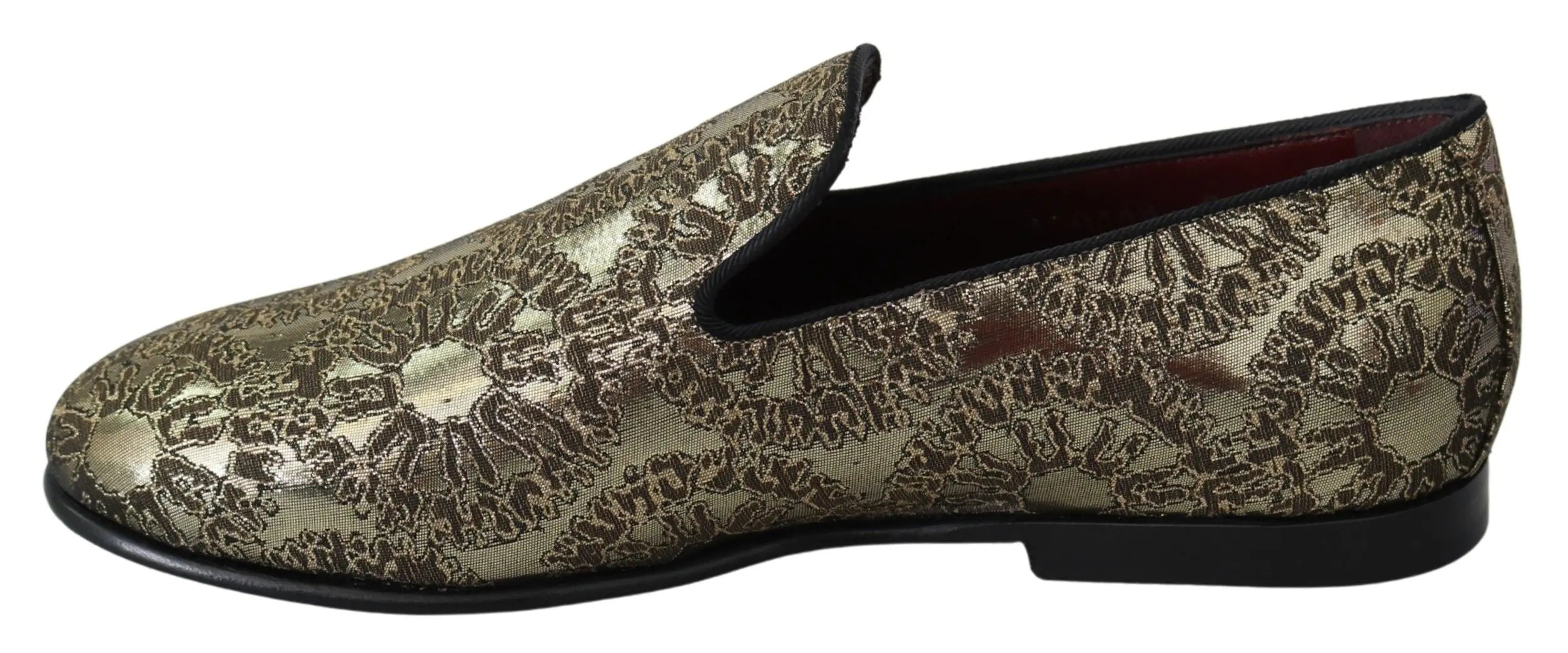 Dolce & Gabbana Gold Jacquard Flats Mens Loafers Shoes - Zeiniez