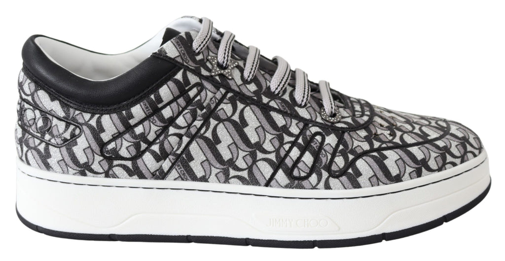 Jimmy Choo Silver Black Glitter Hawaii Sneakers - Zeiniez
