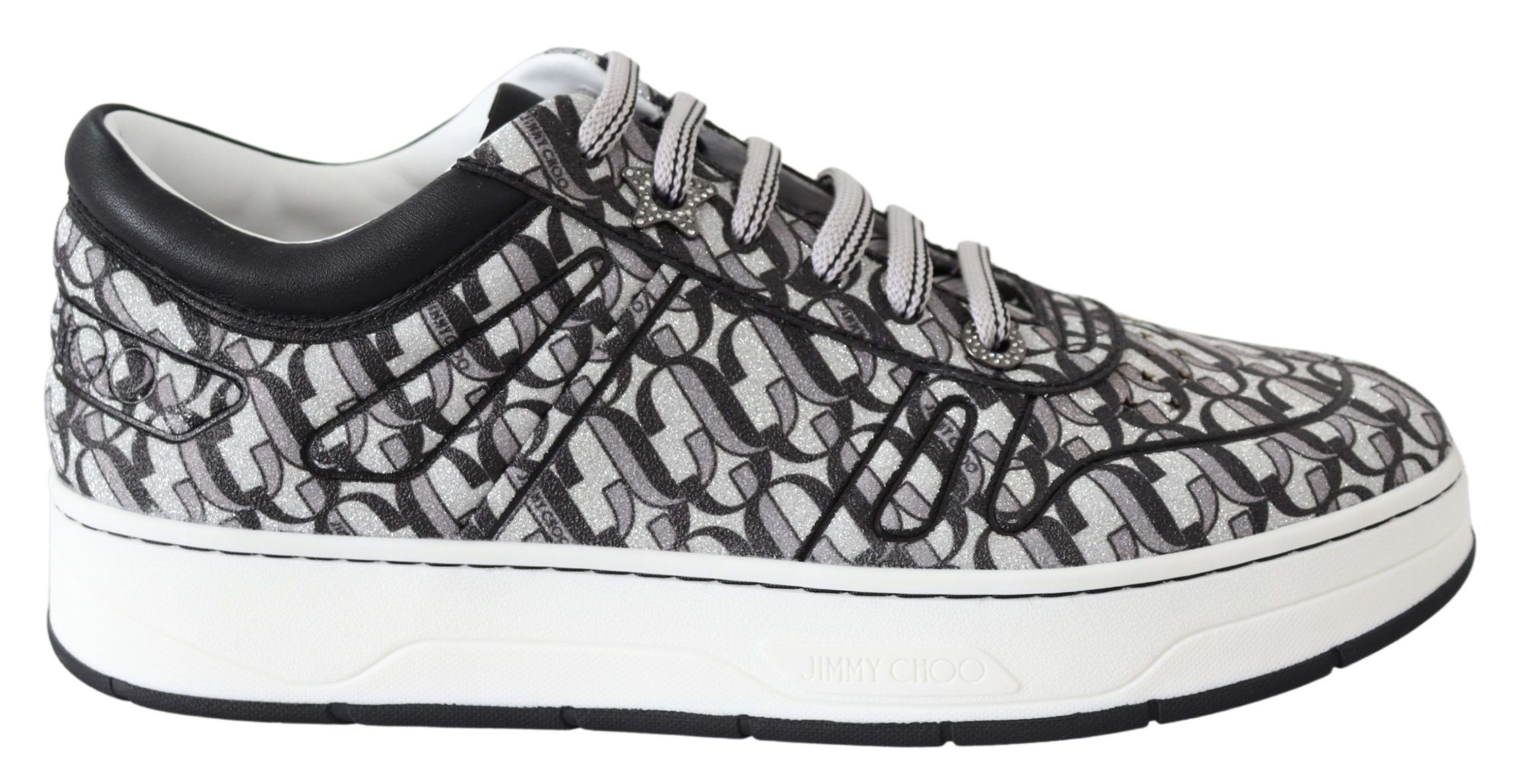 Jimmy Choo Silver Black Glitter Hawaii Sneakers - Zeiniez