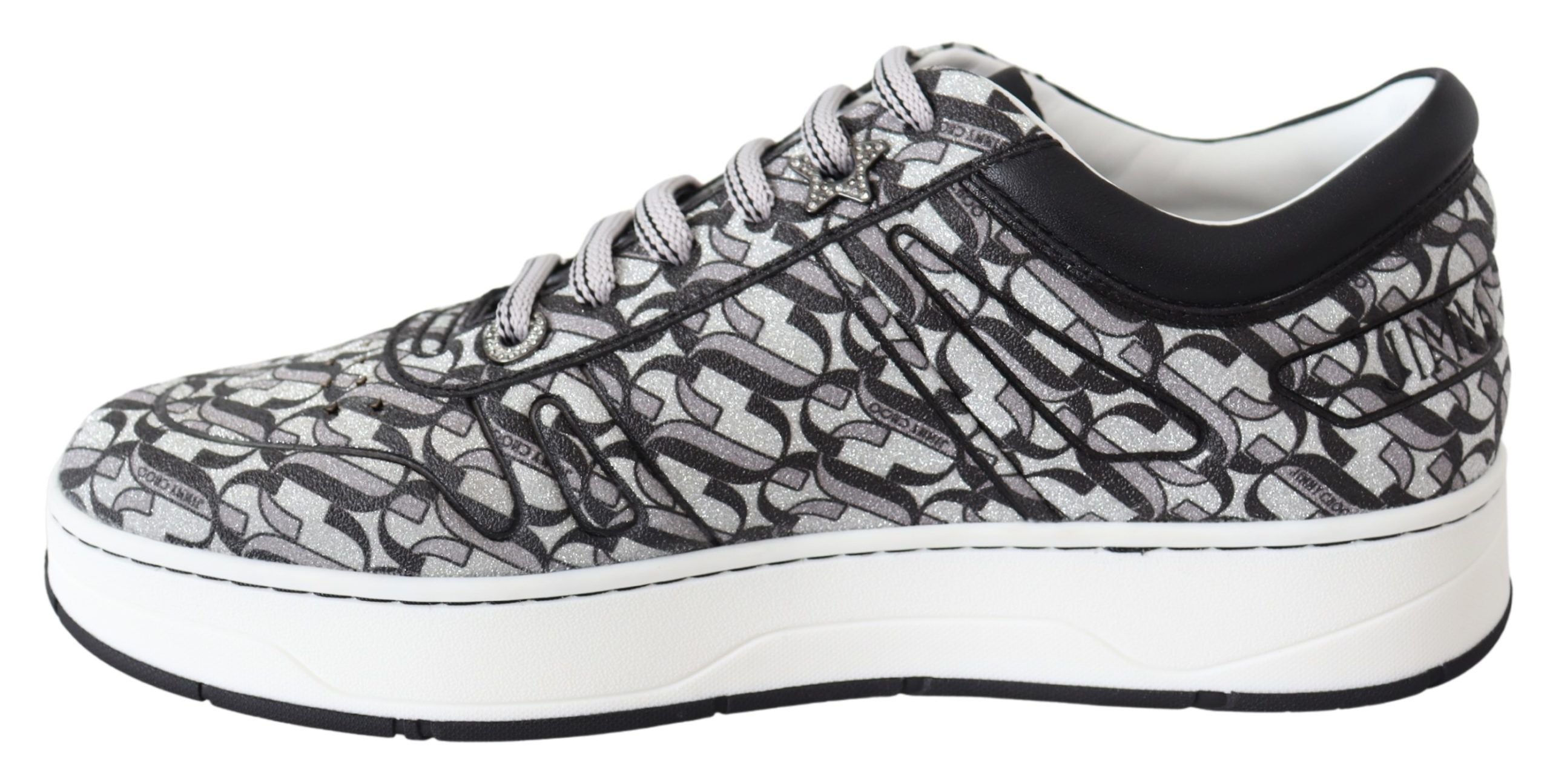 Jimmy Choo Silver Black Glitter Hawaii Sneakers - Zeiniez