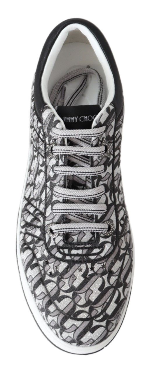 Jimmy Choo Silver Black Glitter Hawaii Sneakers - Zeiniez