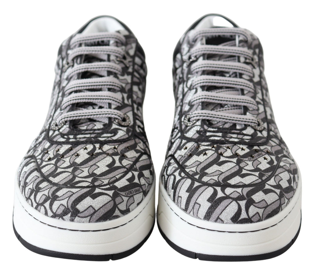 Jimmy Choo Silver Black Glitter Hawaii Sneakers - Zeiniez