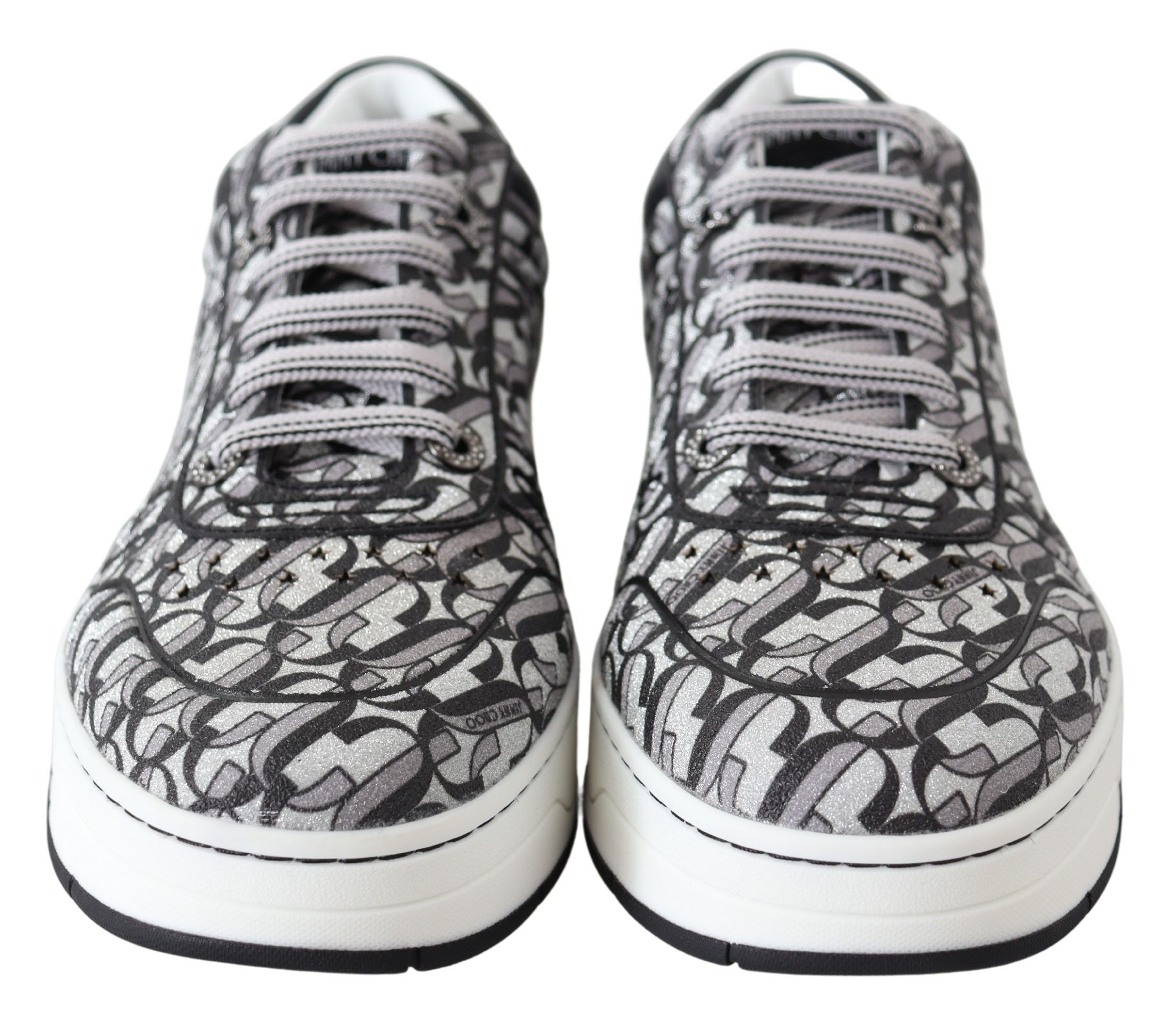 Jimmy Choo Silver Black Glitter Hawaii Sneakers - Zeiniez