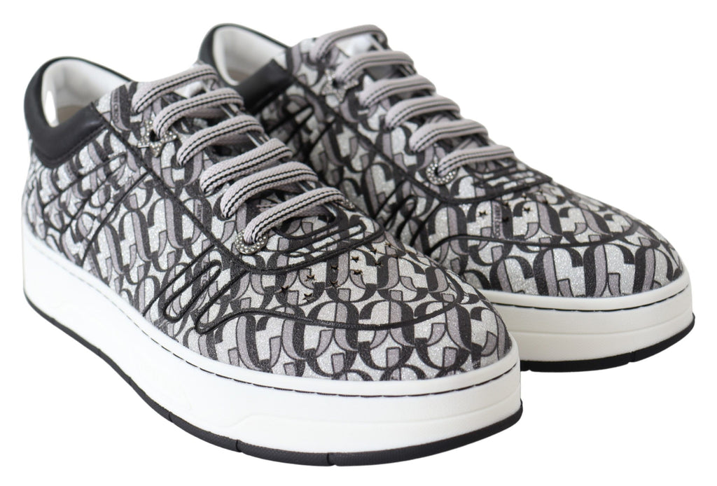 Jimmy Choo Silver Black Glitter Hawaii Sneakers - Zeiniez