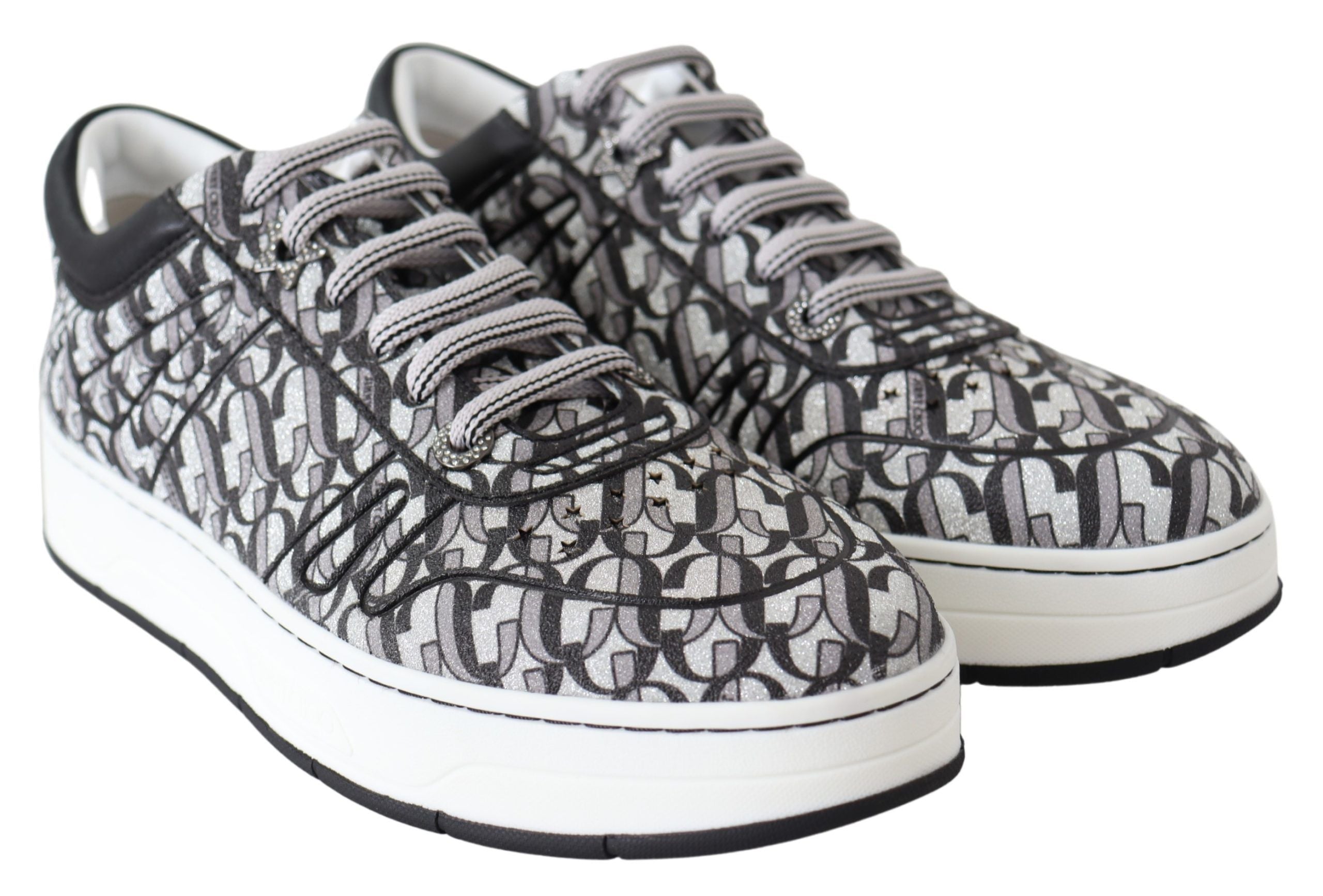 Jimmy Choo Silver Black Glitter Hawaii Sneakers - Zeiniez