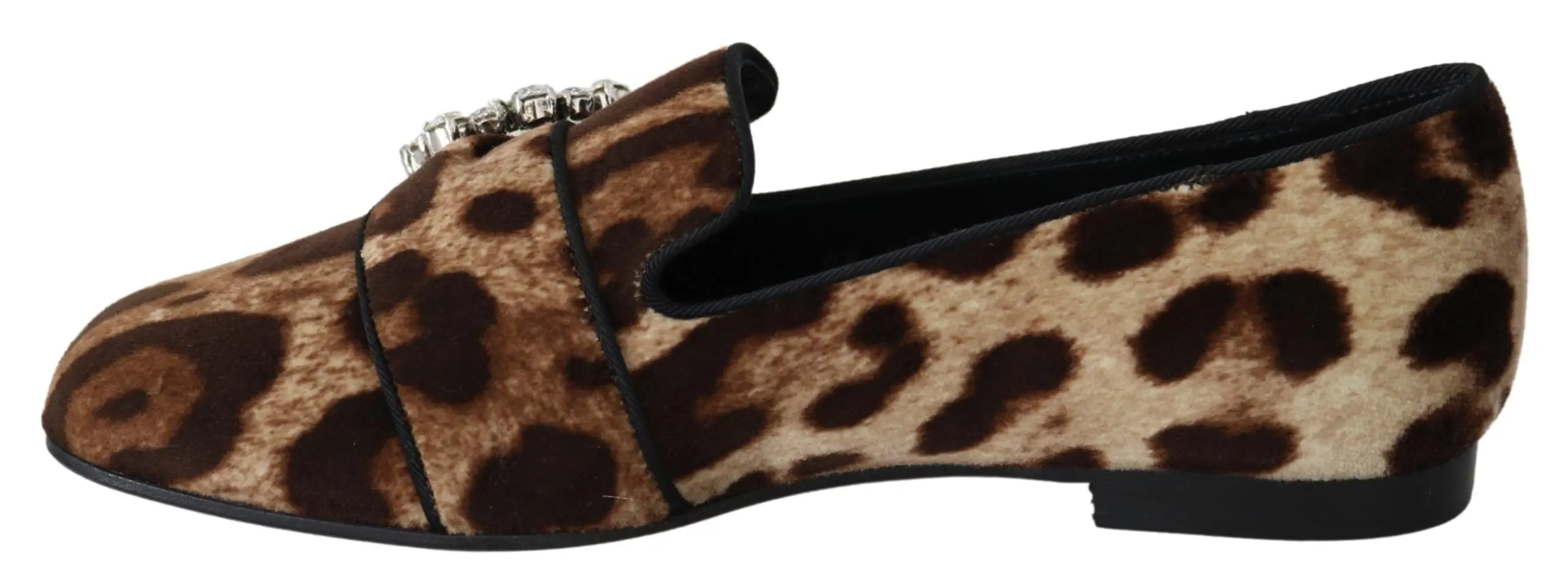 Dolce & Gabbana Brown Leopard Print Crystals Loafers Flats Shoes - Zeiniez