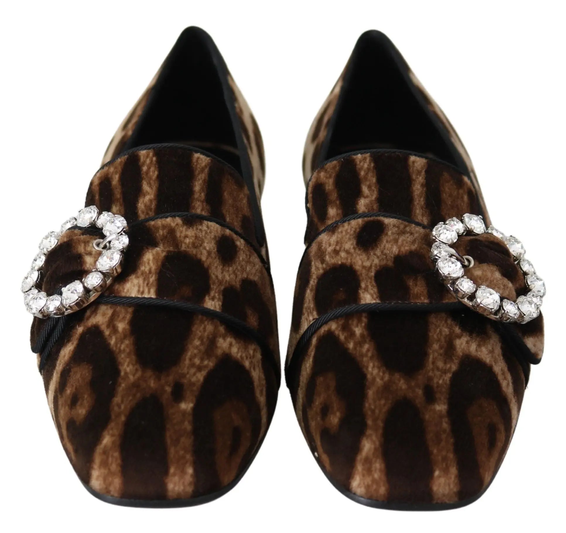 Dolce & Gabbana Brown Leopard Print Crystals Loafers Flats Shoes - Zeiniez