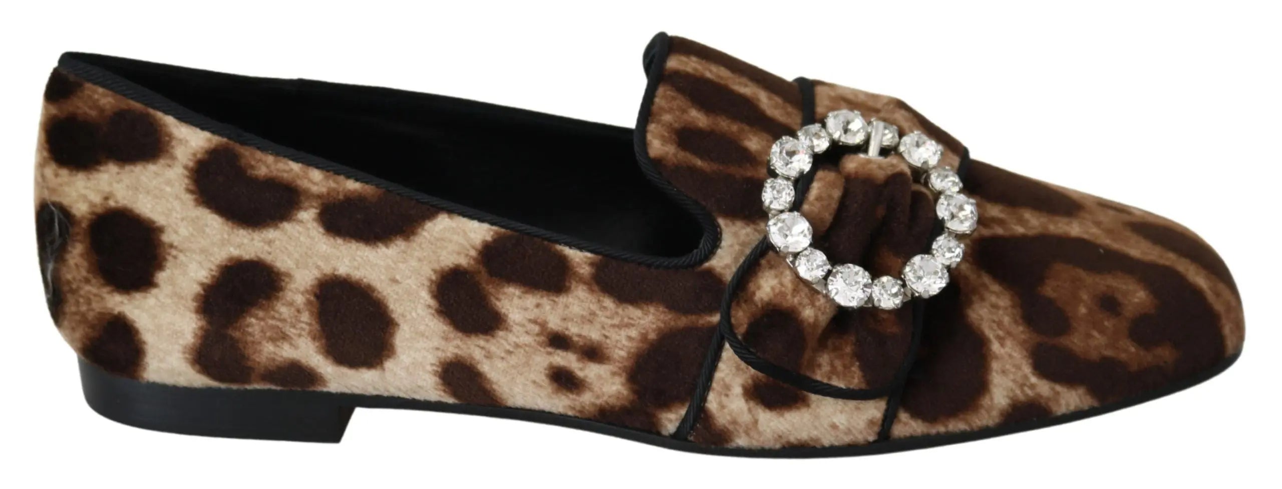Dolce & Gabbana Brown Leopard Print Crystals Loafers Flats Shoes - Zeiniez