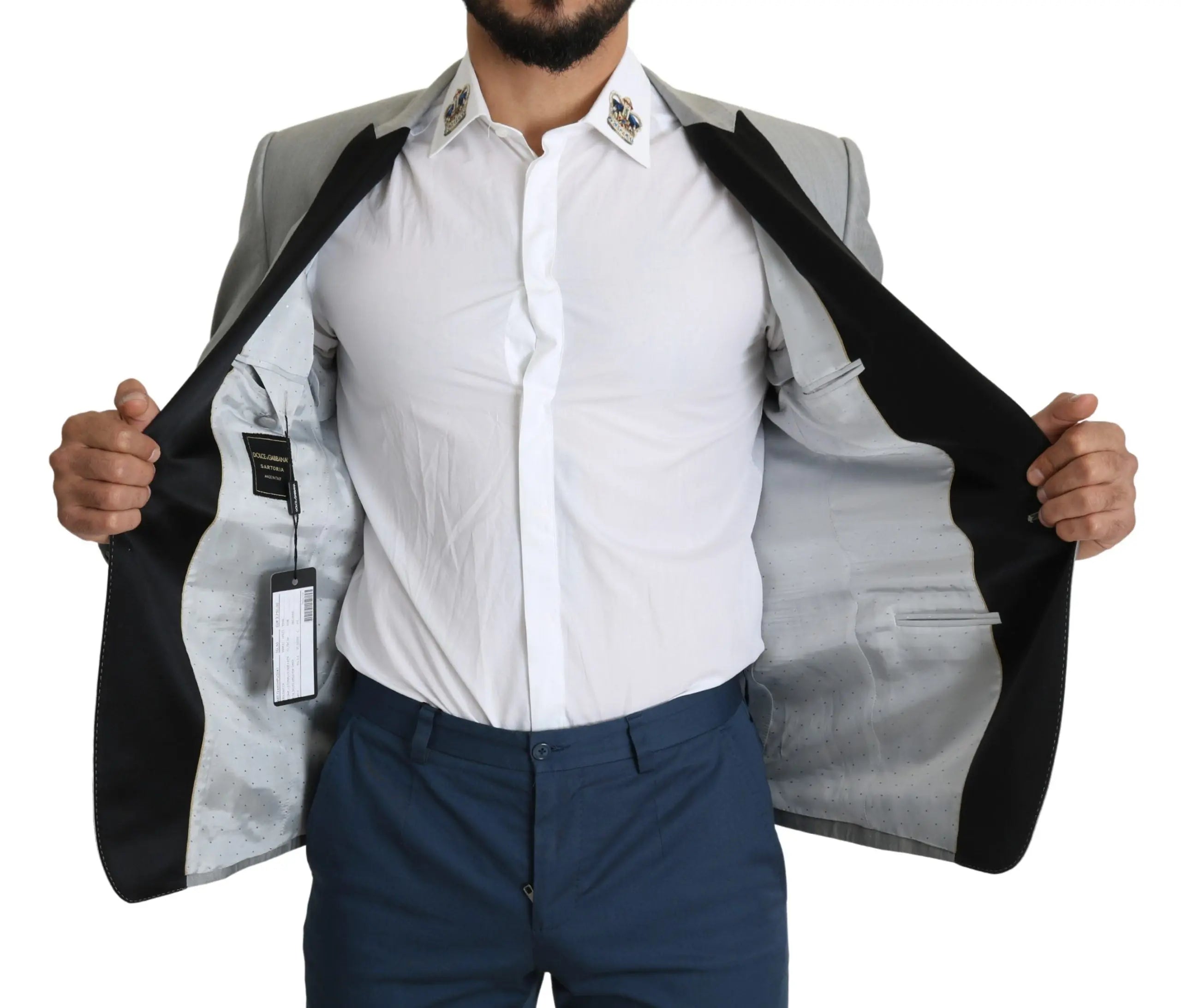 Dolce & Gabbana Light Gray Single Breasted SARTORIA Blazer - Zeiniez