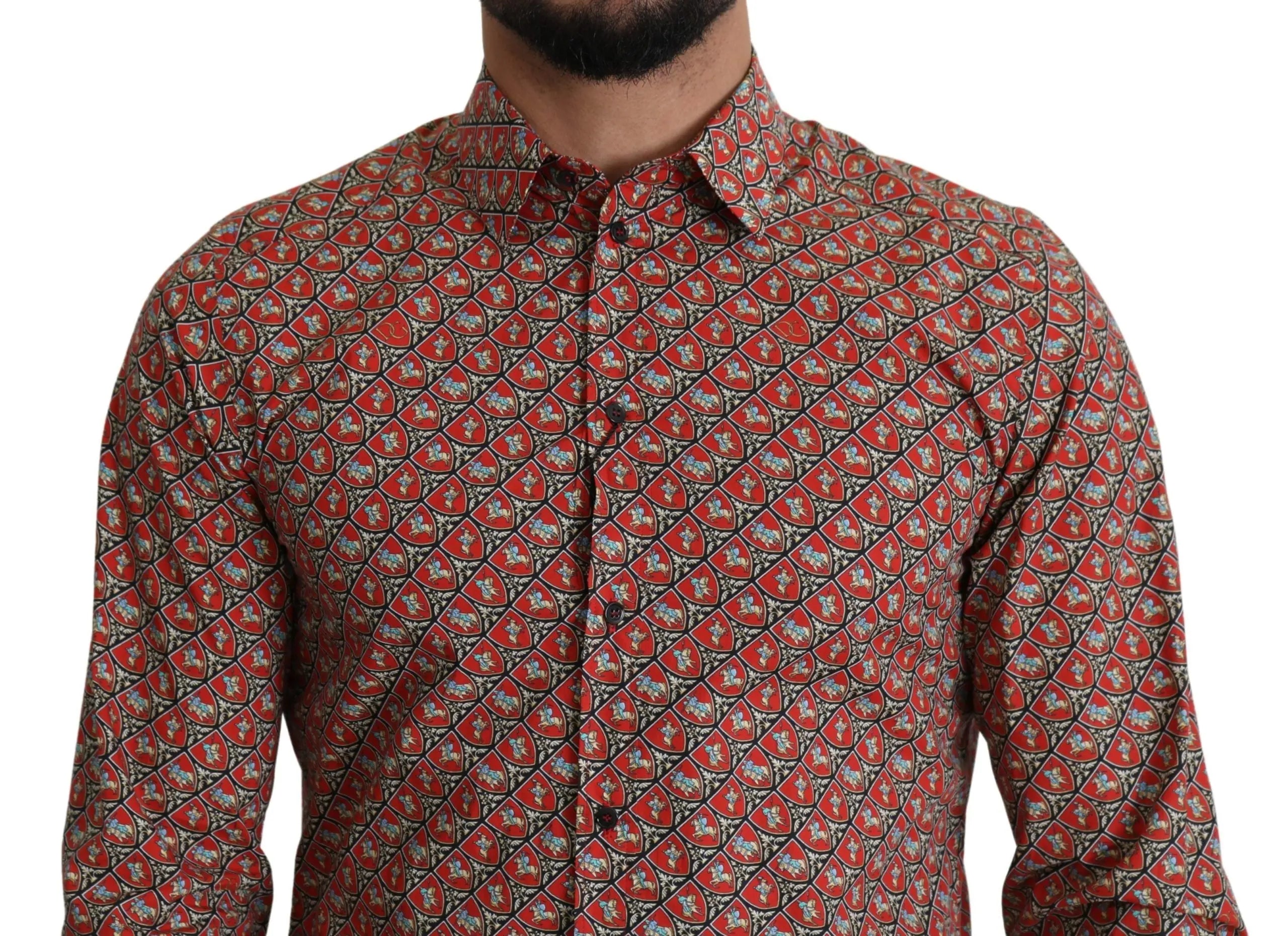Dolce & Gabbana Red Printed Knight Formal Dress MARTINI Shirt - Zeiniez