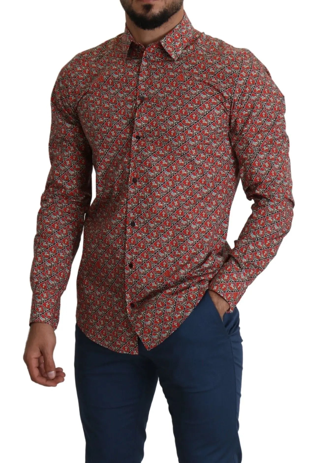 Dolce & Gabbana Red Printed Knight Formal Dress MARTINI Shirt - Zeiniez