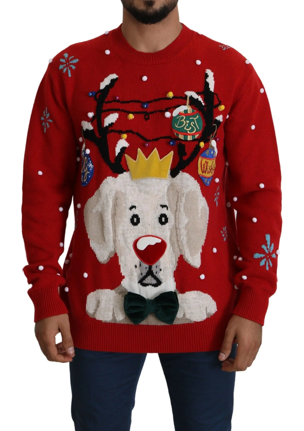 Dolce & Gabbana Red Christmas Dog Pullover Cashmere Sweater - Zeiniez