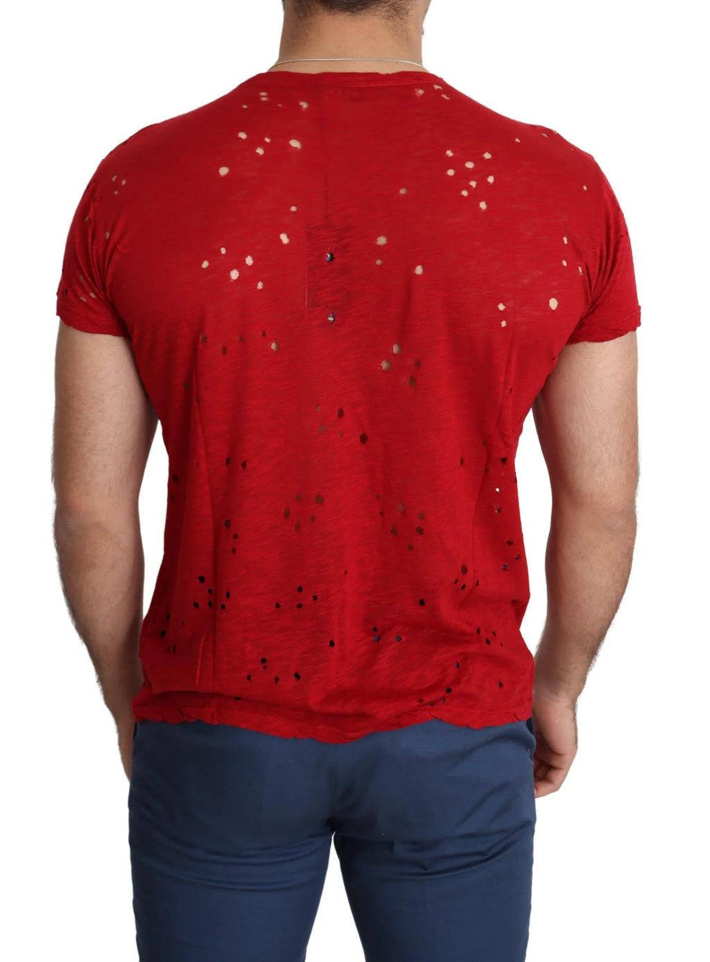 Guess Red Cotton Logo Print Men Casual Top Perforated T-shirt - Zeiniez
