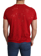 Guess Red Cotton Logo Print Men Casual Top Perforated T-shirt - Zeiniez