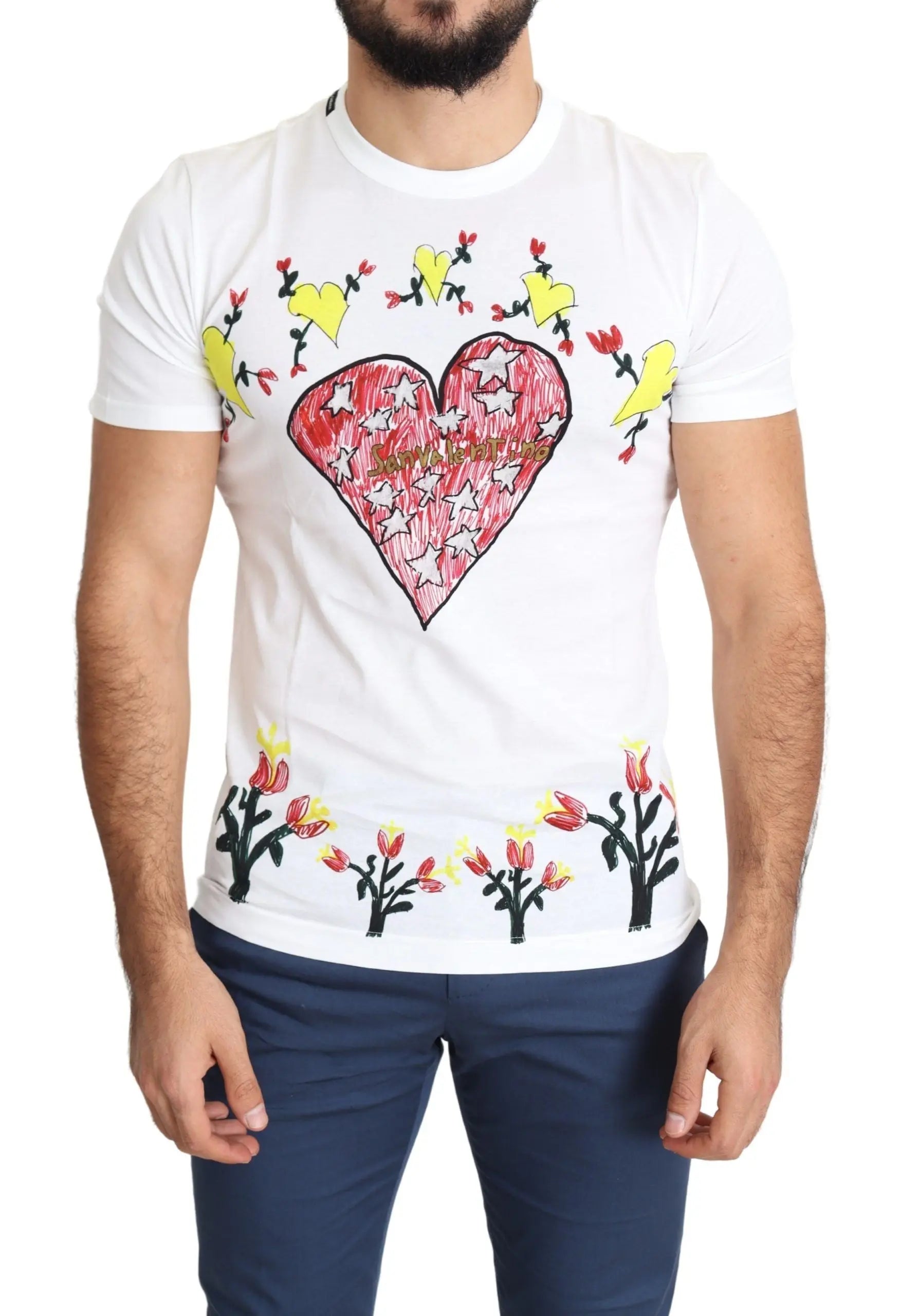 Dolce & Gabbana White Saint Valentine Print Cotton Men T-shirt - Zeiniez