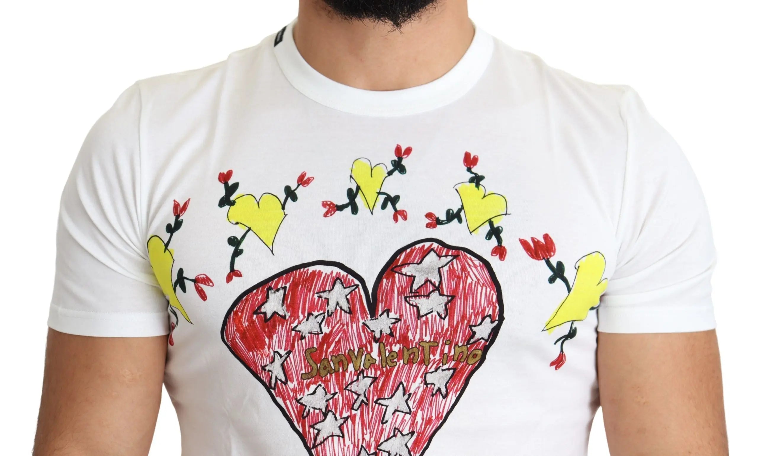 Dolce & Gabbana White Saint Valentine Print Cotton Men T-shirt - Zeiniez