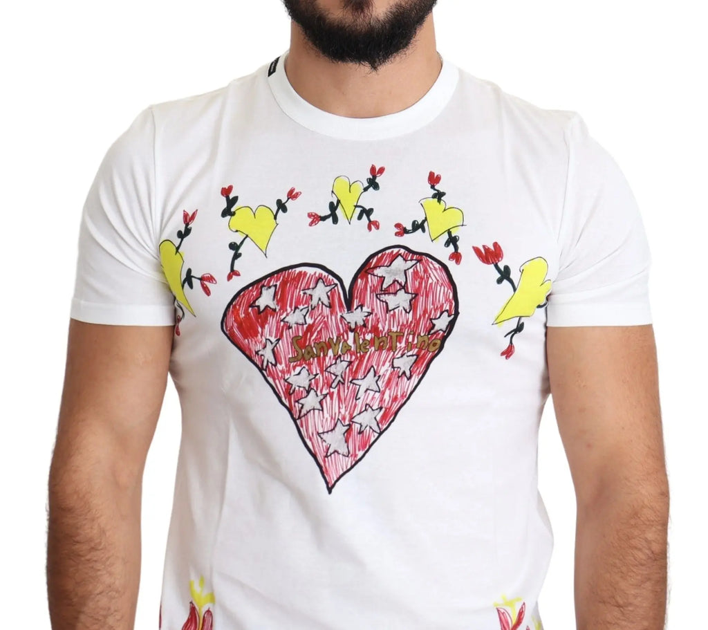 Dolce & Gabbana White Saint Valentine Print Cotton Men T-shirt - Zeiniez