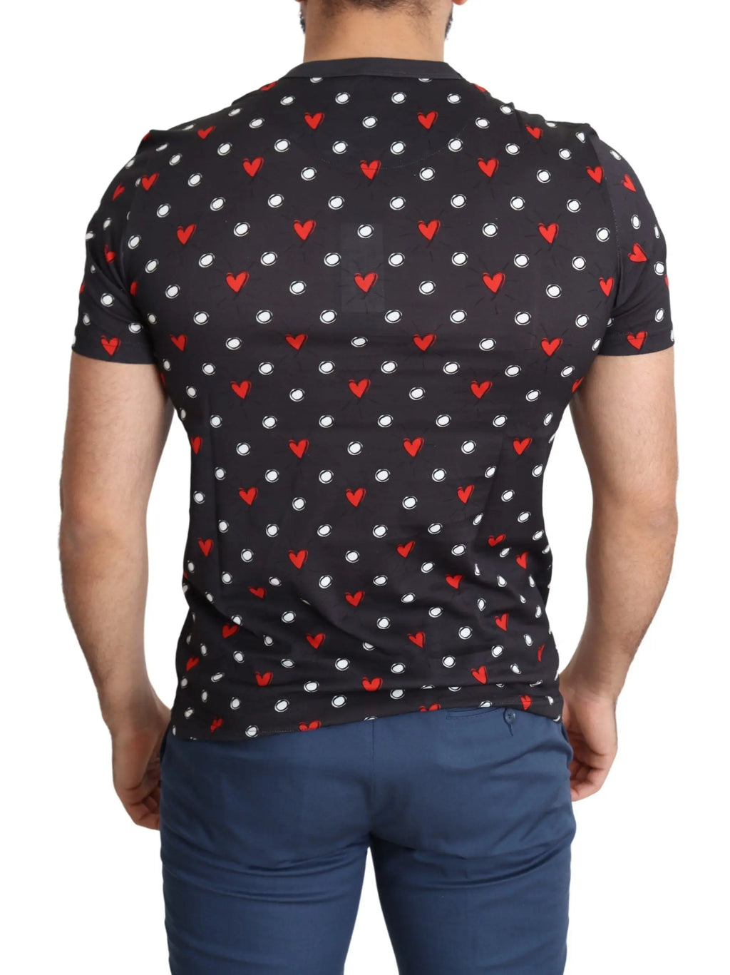 Dolce & Gabbana Dark Gray Hearts Print Cotton Men T-shirt - Zeiniez