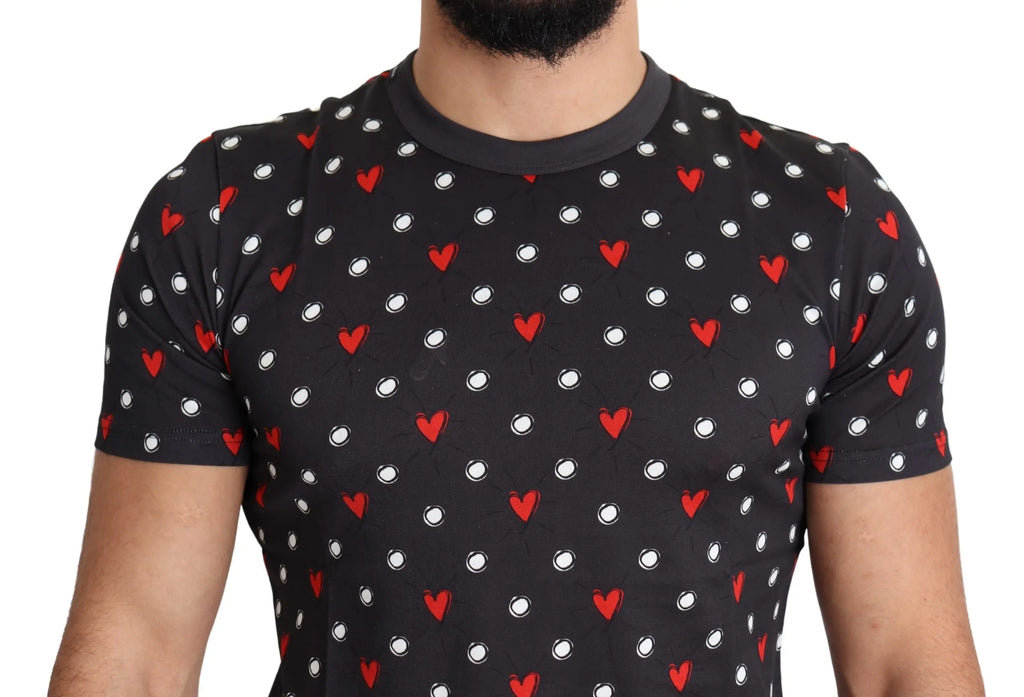 Dolce & Gabbana Dark Gray Hearts Print Cotton Men T-shirt - Zeiniez