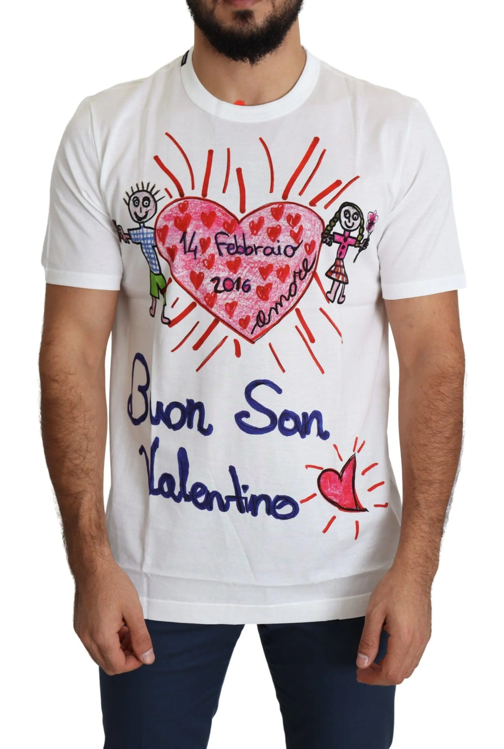 Dolce & Gabbana White Saint Valentine Hearts Print Men  T-shirt - Zeiniez