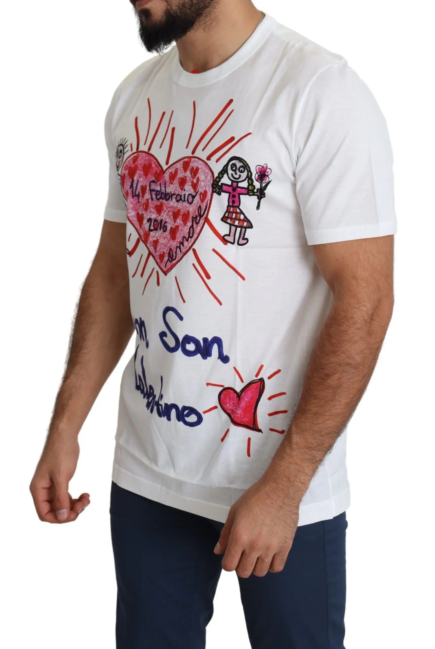 Dolce & Gabbana White Saint Valentine Hearts Print Men  T-shirt - Zeiniez