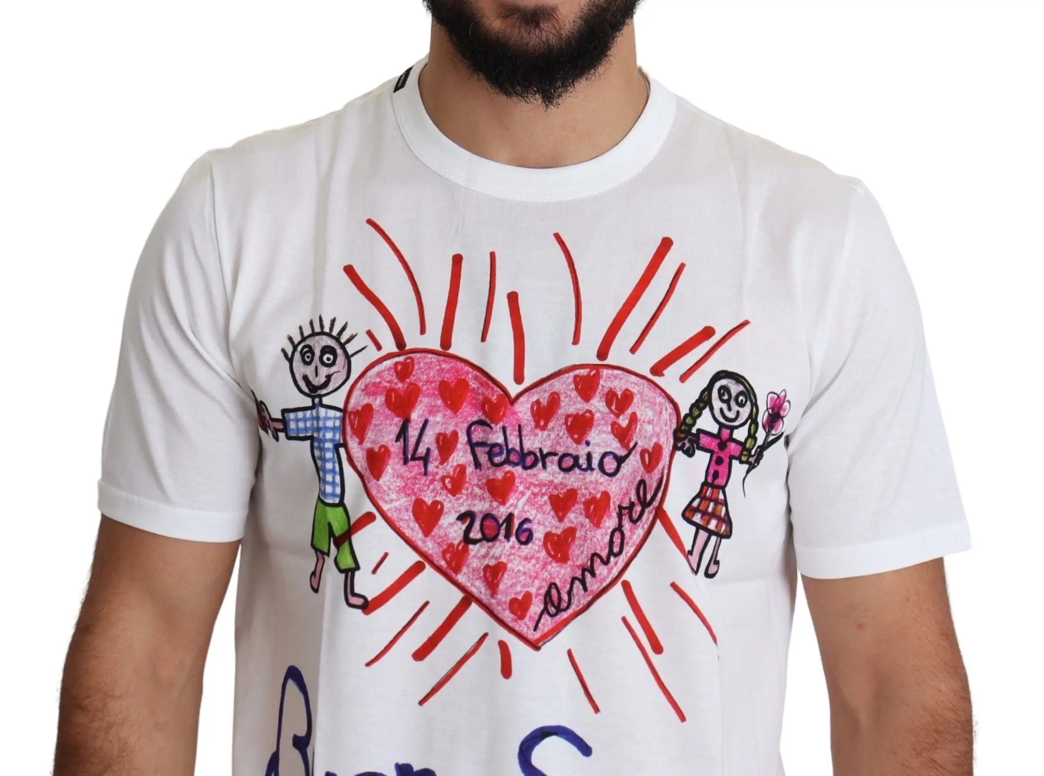 Dolce & Gabbana White Saint Valentine Hearts Print Men  T-shirt - Zeiniez