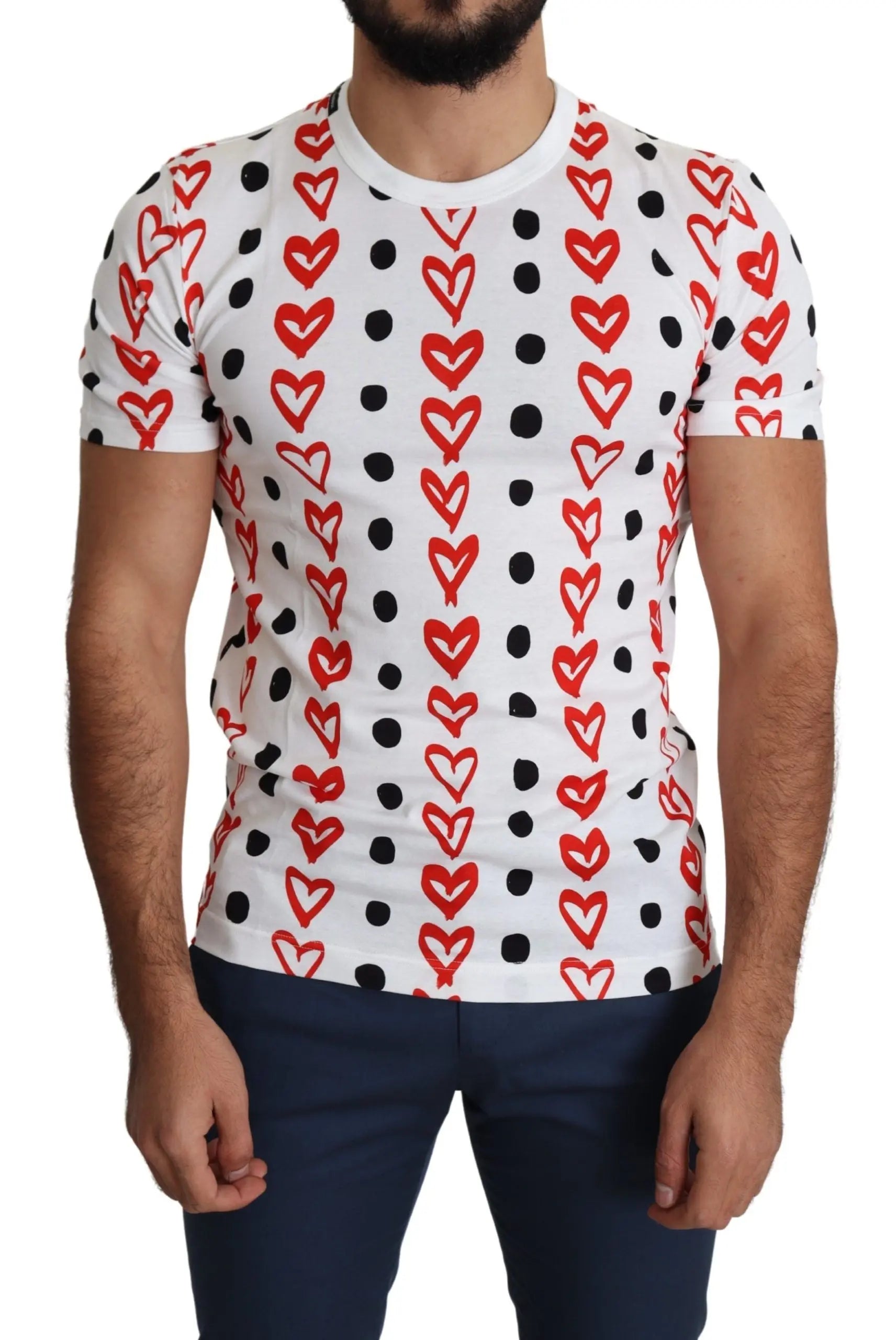Dolce & Gabbana White Hearts Print  Cotton Men Top T-shirt - Zeiniez