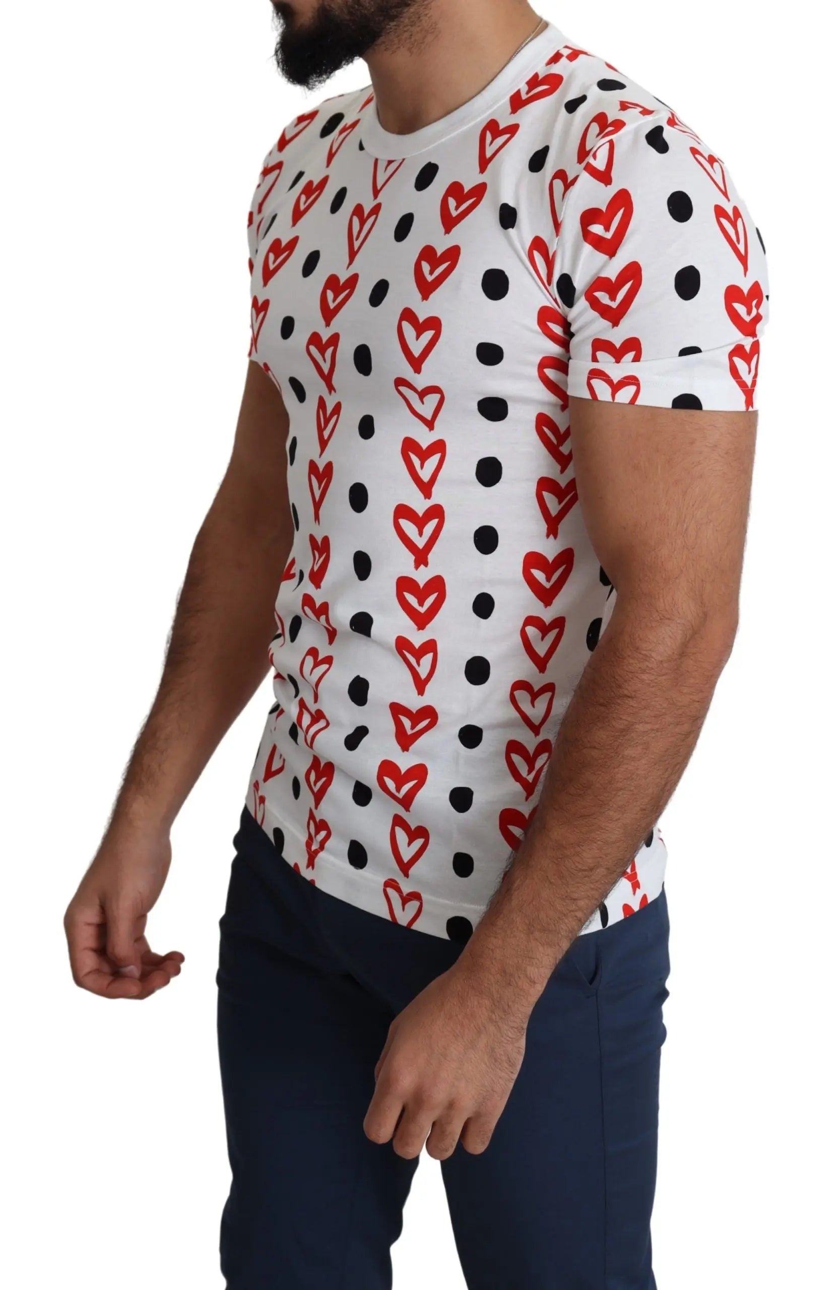Dolce & Gabbana White Hearts Print  Cotton Men Top T-shirt - Zeiniez