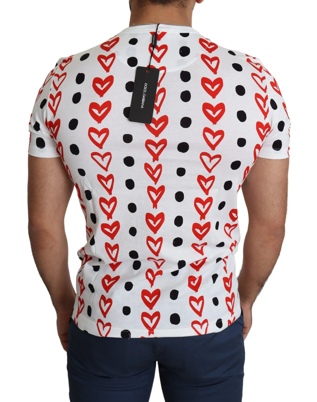 Dolce & Gabbana White Hearts Print  Cotton Men Top T-shirt - Zeiniez