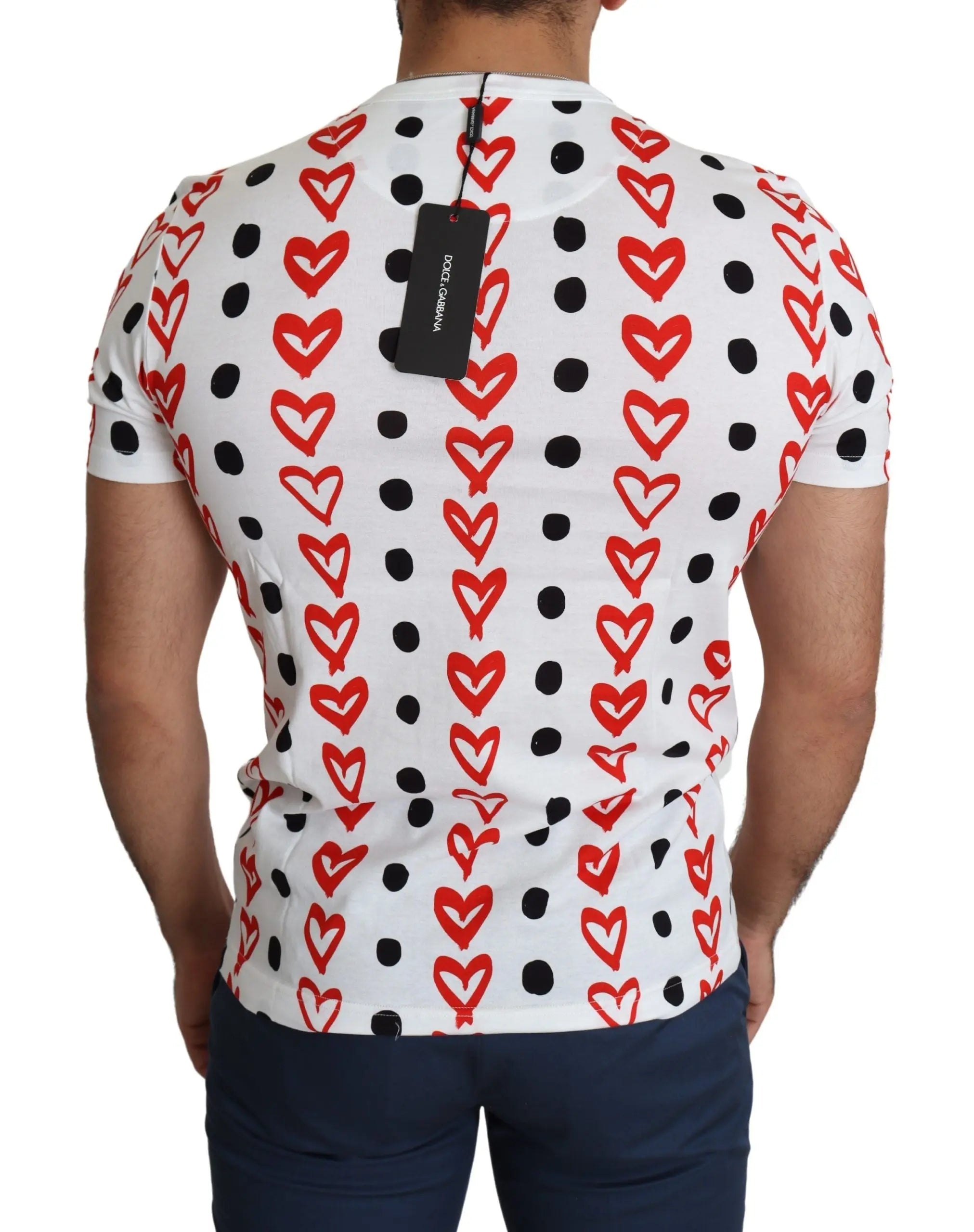 Dolce & Gabbana White Hearts Print  Cotton Men Top T-shirt - Zeiniez