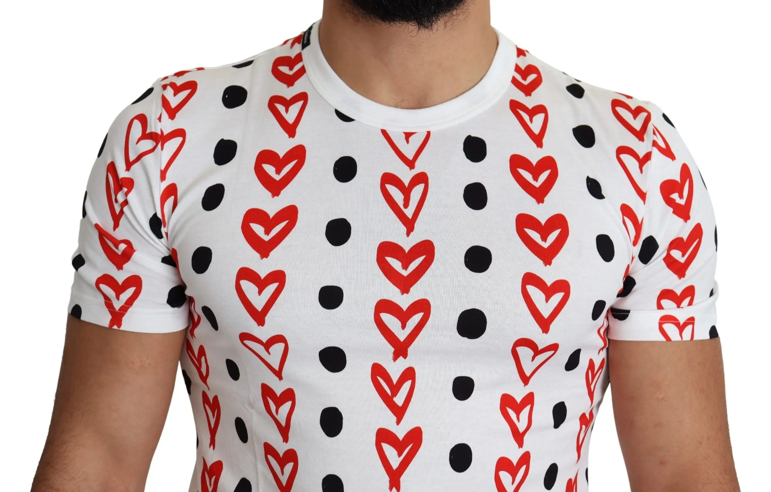 Dolce & Gabbana White Hearts Print  Cotton Men Top T-shirt - Zeiniez