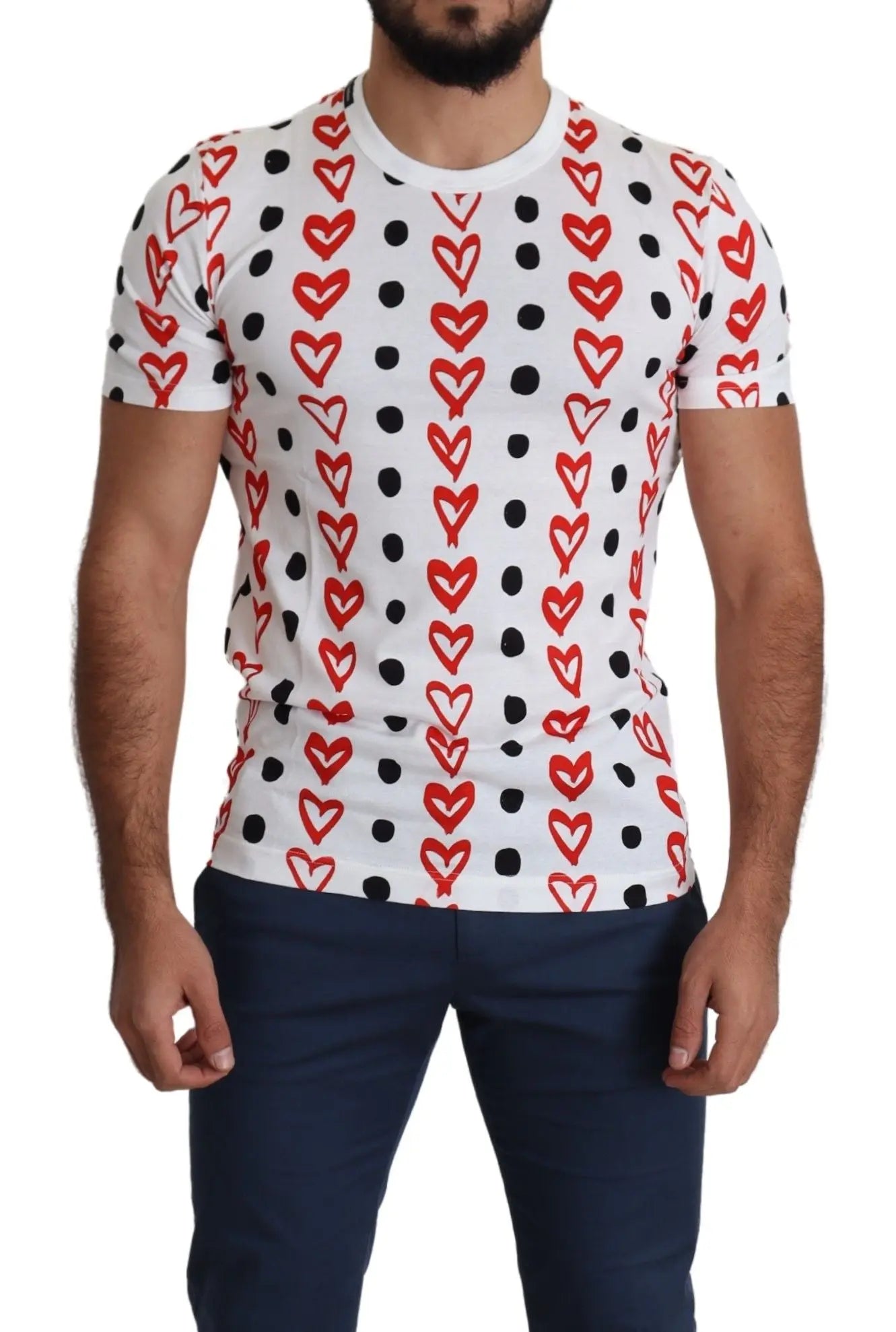 Dolce & Gabbana White Hearts Print  Cotton Men Top T-shirt - Zeiniez