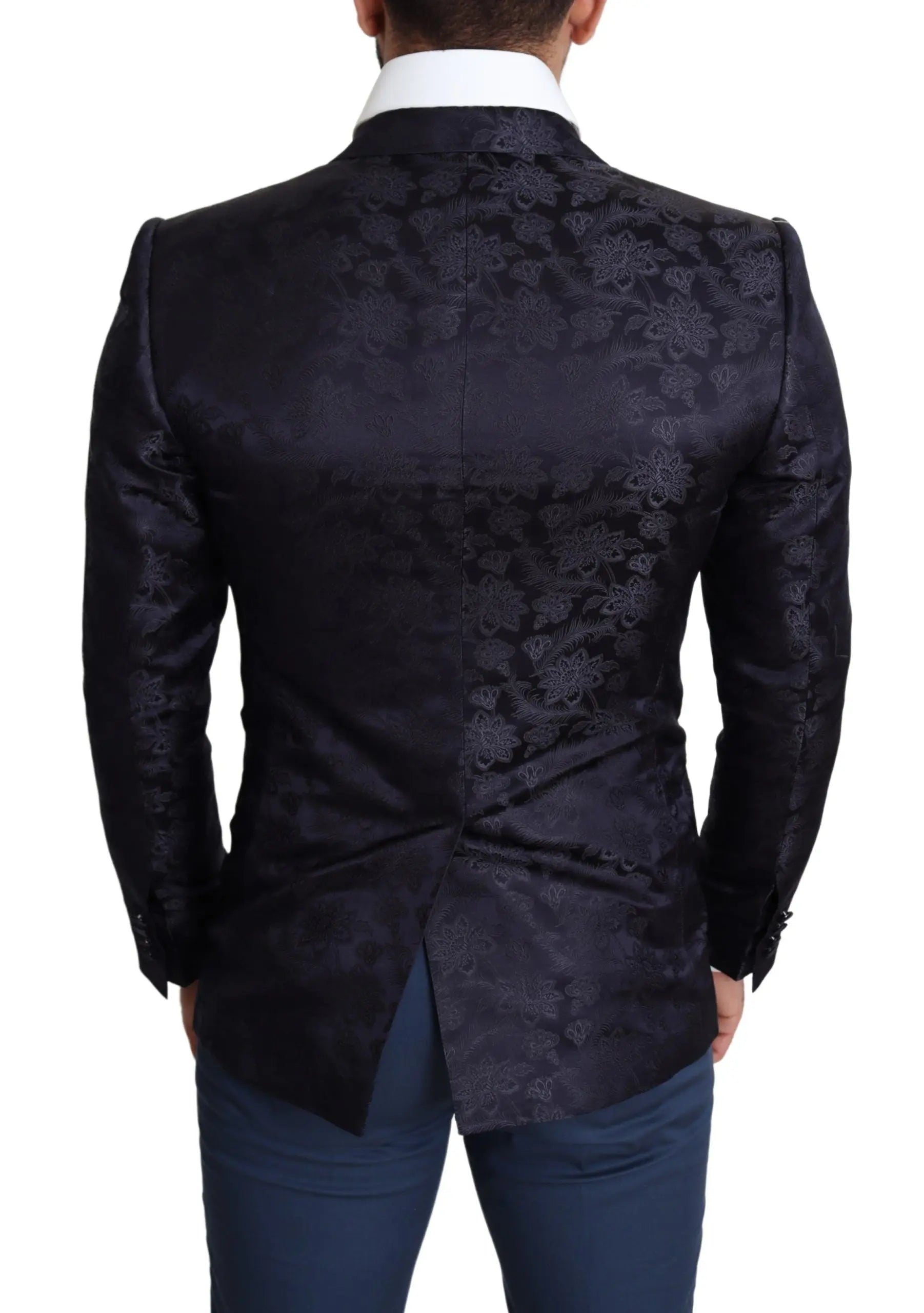 Dolce & Gabbana Blue Floral Jacquard Silk Coat MARTINI Blazer - Zeiniez
