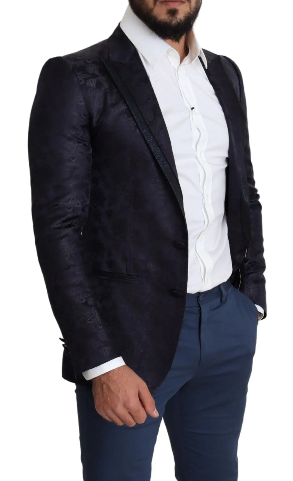 Dolce & Gabbana Blue Floral Jacquard Silk Coat MARTINI Blazer - Zeiniez