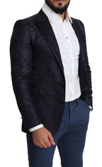 Dolce & Gabbana Blue Floral Jacquard Silk Coat MARTINI Blazer - Zeiniez