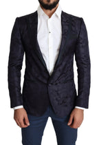 Dolce & Gabbana Blue Floral Jacquard Silk Coat MARTINI Blazer - Zeiniez