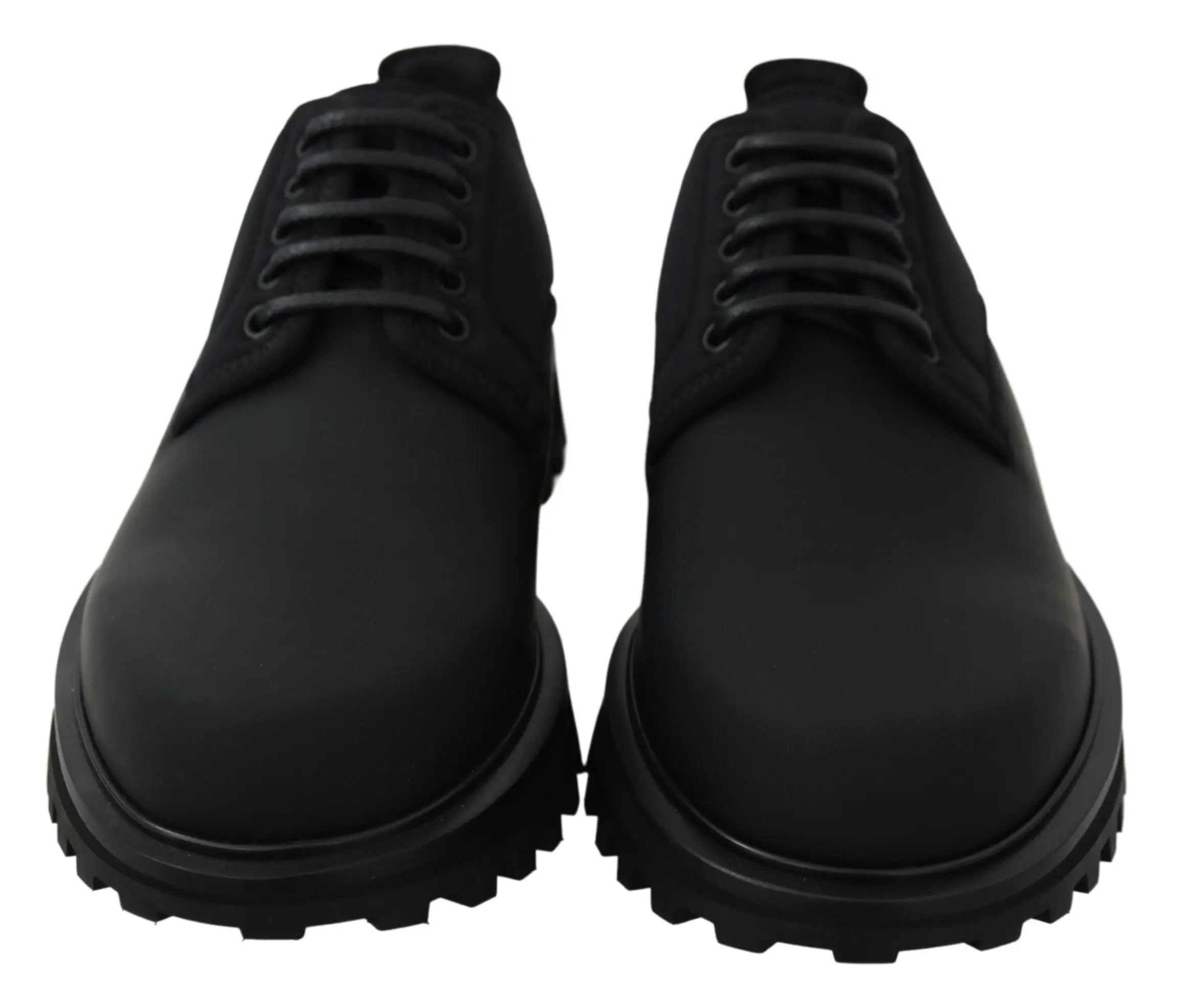 Dolce & Gabbana Black Rubberized Calfskin Chunky Derby Vulcano Shoes - Zeiniez