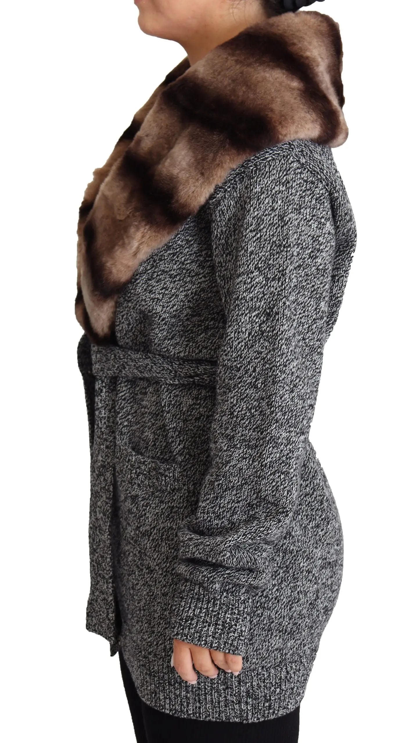 Dolce & Gabbana Gray Cardigan Fur Coat Cashmere Jacket - Zeiniez