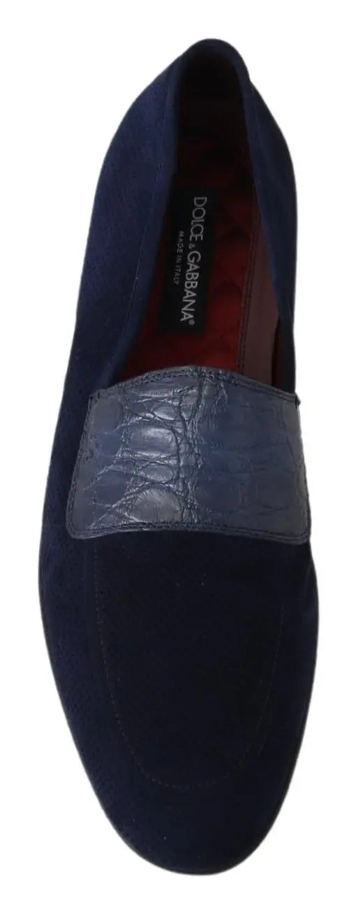 Dolce & Gabbana Blue Suede Caiman Loafers Slippers Shoes - Zeiniez