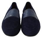 Dolce & Gabbana Blue Suede Caiman Loafers Slippers Shoes - Zeiniez