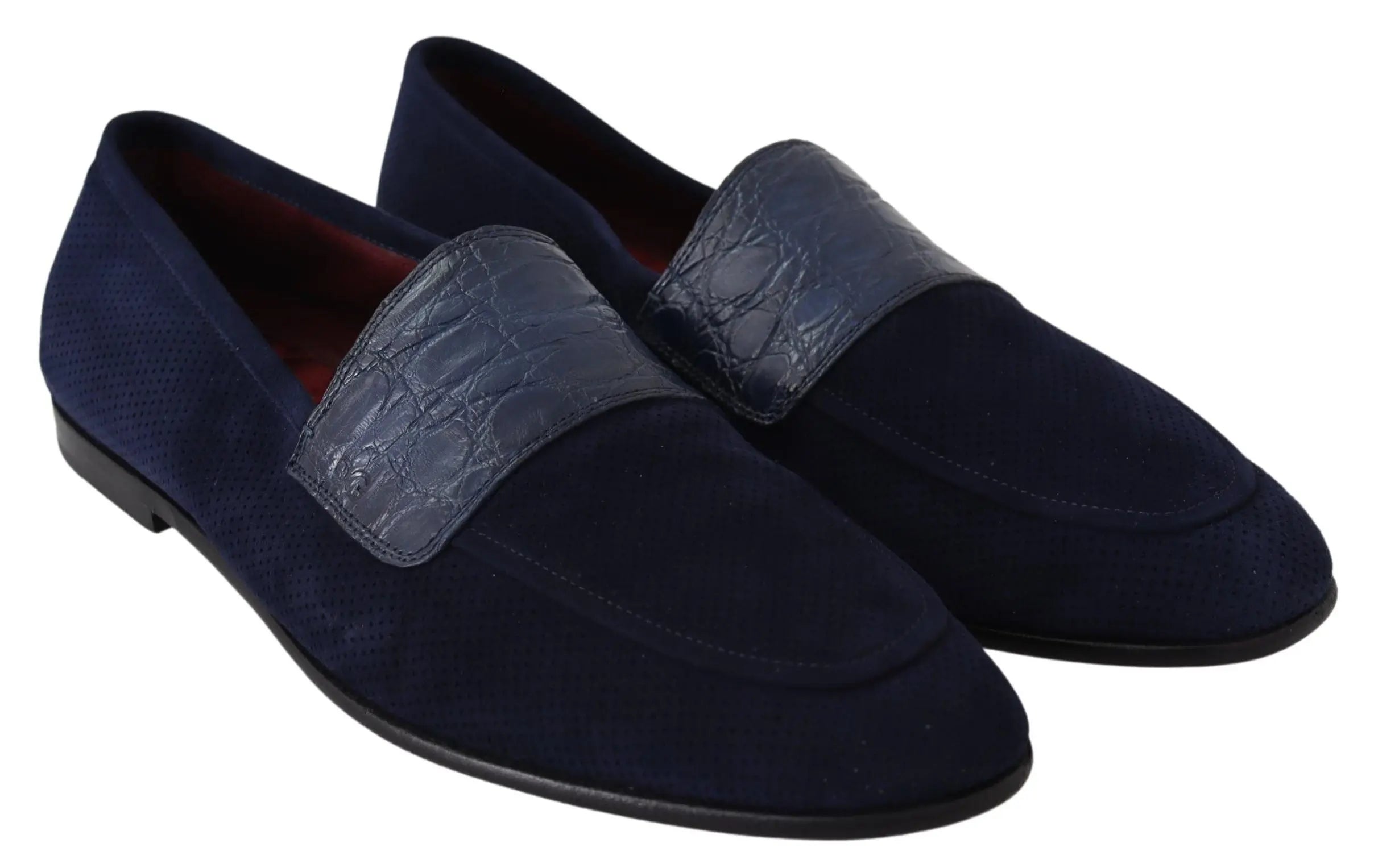 Dolce & Gabbana Blue Suede Caiman Loafers Slippers Shoes - Zeiniez