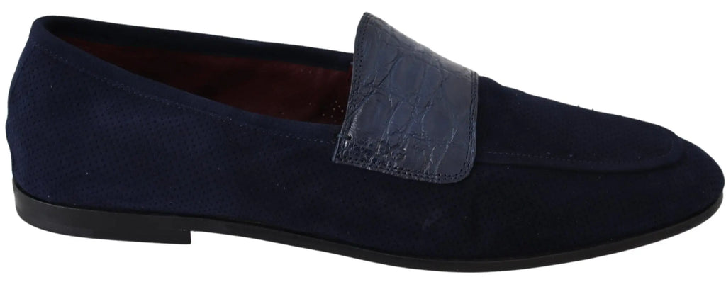 Dolce & Gabbana Blue Suede Caiman Loafers Slippers Shoes - Zeiniez