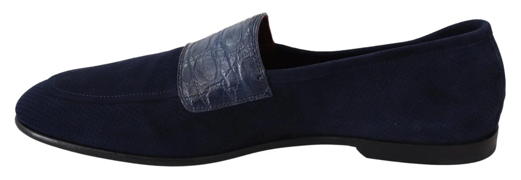 Dolce & Gabbana Blue Suede Caiman Loafers Slippers Shoes - Zeiniez