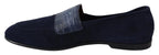 Dolce & Gabbana Blue Suede Caiman Loafers Slippers Shoes - Zeiniez
