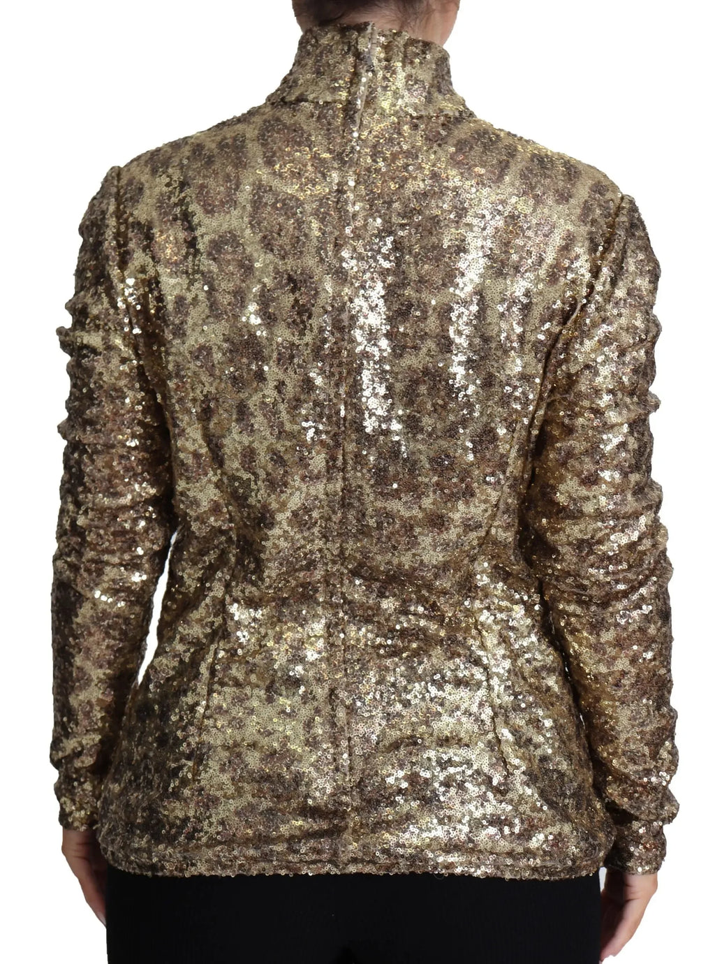 Dolce & Gabbana Brown Leopard Fit Turtleneck Sequin Sweater - Zeiniez