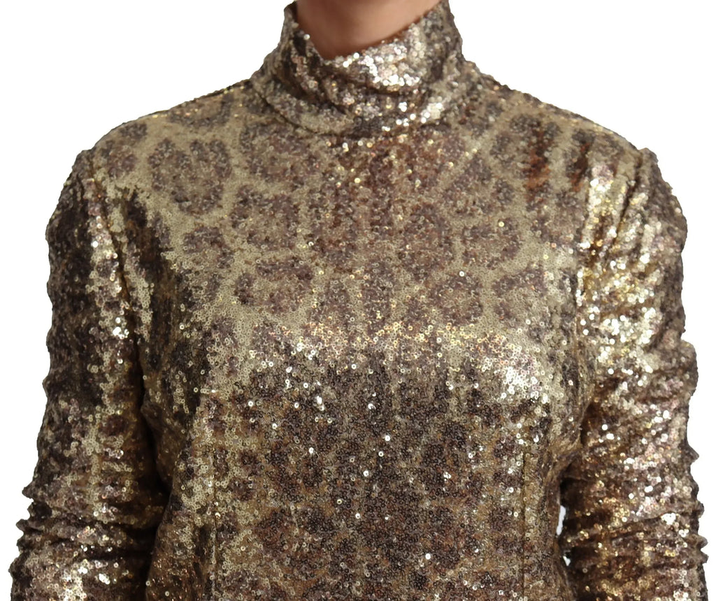 Dolce & Gabbana Brown Leopard Fit Turtleneck Sequin Sweater - Zeiniez