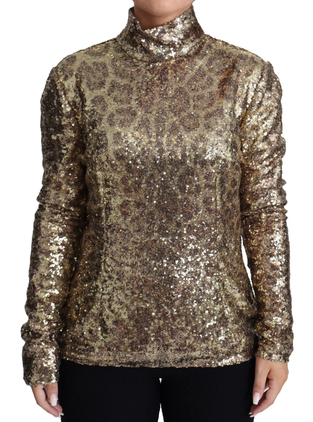 Dolce & Gabbana Brown Leopard Fit Turtleneck Sequin Sweater - Zeiniez