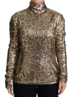 Dolce & Gabbana Brown Leopard Fit Turtleneck Sequin Sweater - Zeiniez