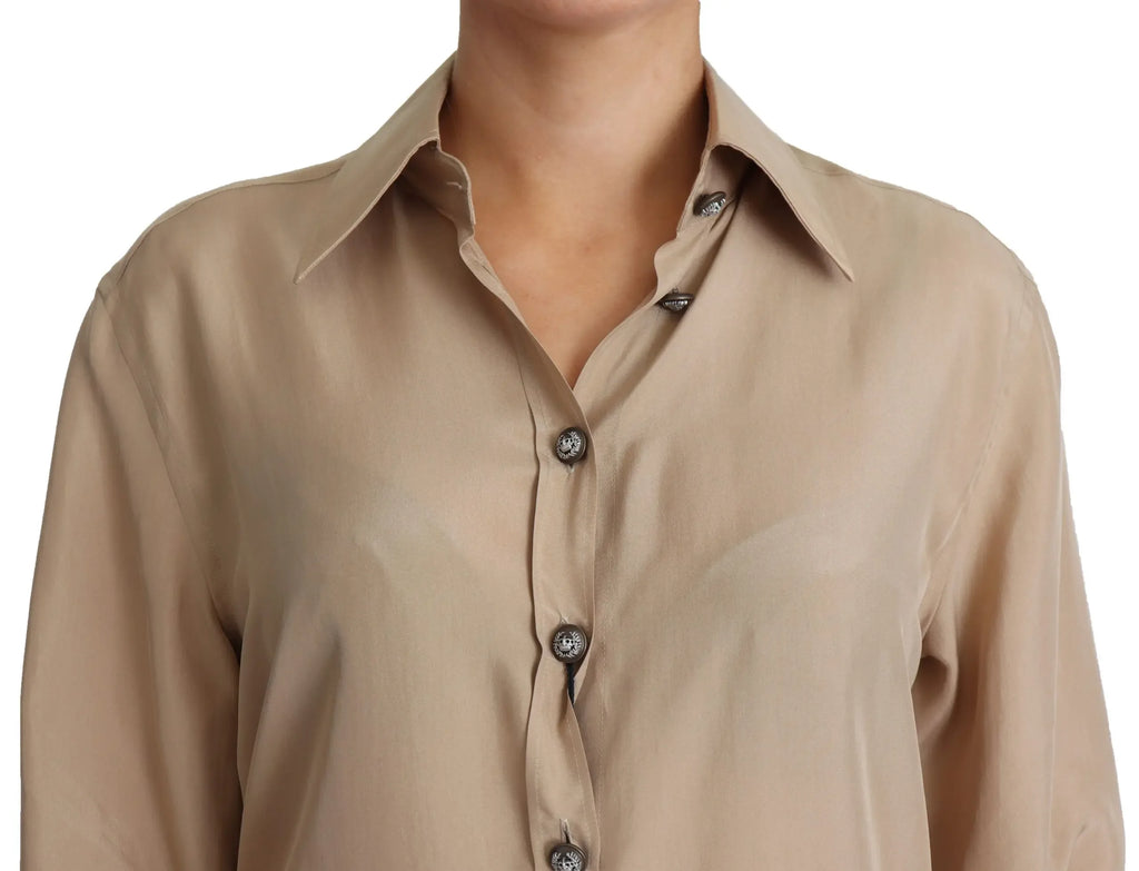 Dolce & Gabbana Beige Silk Shirt Decorative Buttons Top - Zeiniez