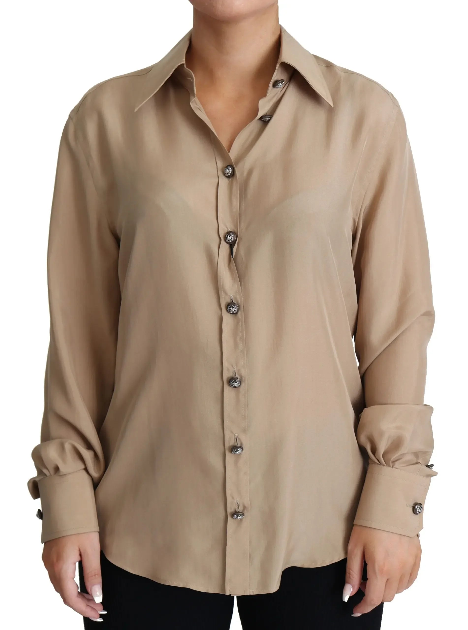 Dolce & Gabbana Beige Silk Shirt Decorative Buttons Top - Zeiniez